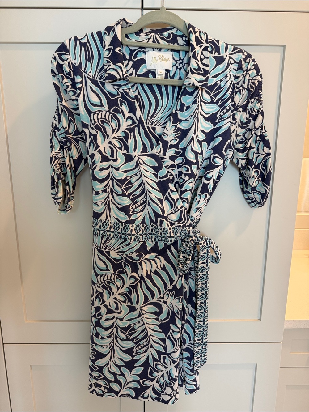 Lilly Pulitzer Navy and Aqua Leaf-Print Wrap Romper